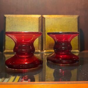Set of Ruby Red Glass Candlesticks